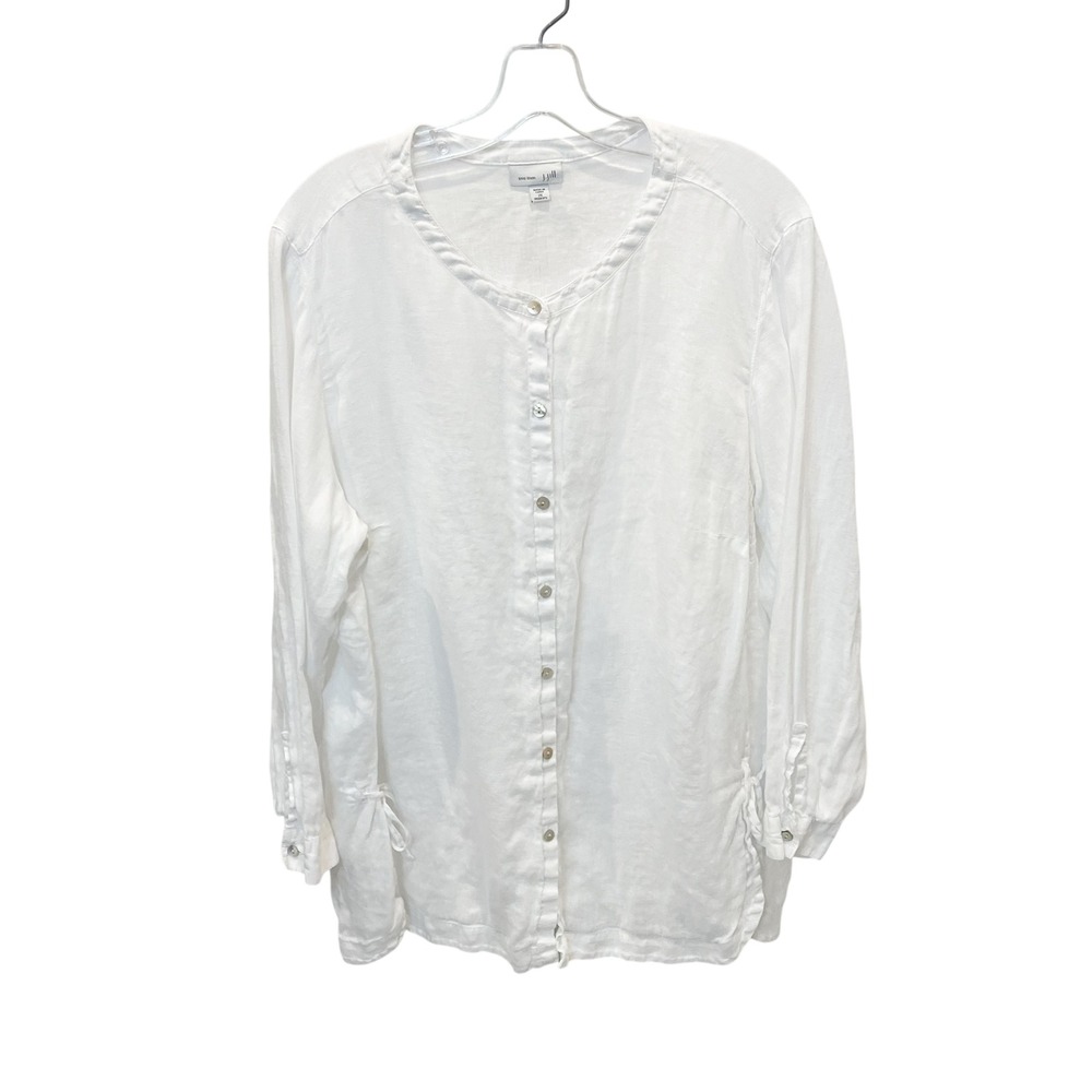 J. Jill Love Linen White Button Down Tunic Top Women 2X Long Sleeve Tie Side
